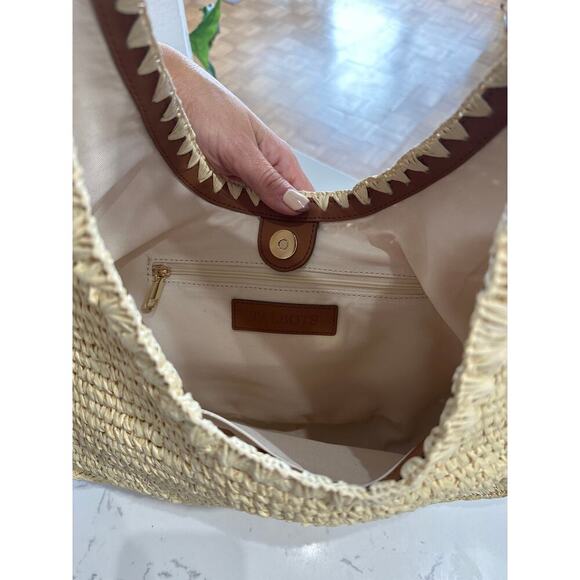 Talbots Leather Trim Straw Hobo Bag, Natural/Havana Tan, NWOT - Picture 5 of 10